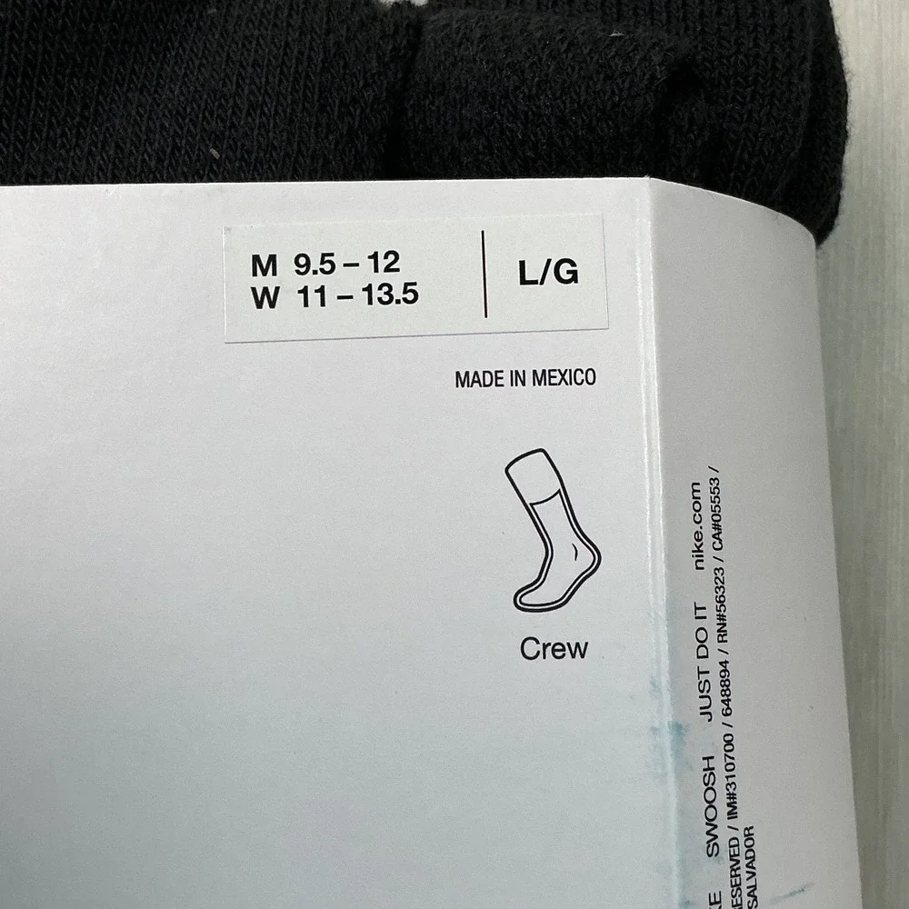 Nike Everyday Elevated Crew Socks Unisex L Black New With Tags